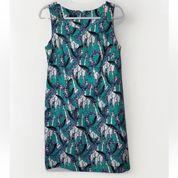 New Talbots Womens Sheath Dress Giraffe Print Sleeveless Stretch Zip 8P Hawaiian - Picture 2 of 11